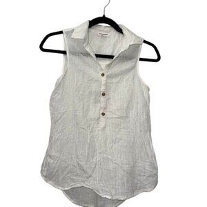Beachlunchlounge White Sleeveless Button-Down Blouse XS 100% Cotton High-Low Hem